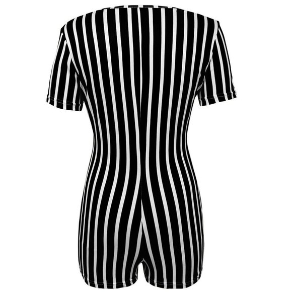Striped Women's Bodycon Tight Shorts Jumpsuit -XL - Picture 6 of 11